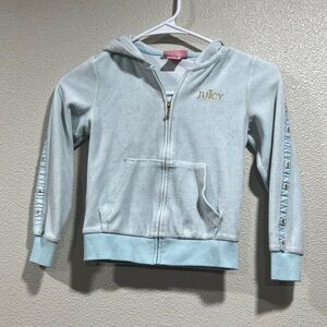 Juicy Couture Pale Blue Velour Zip-Up Hoodie with Gold Logo